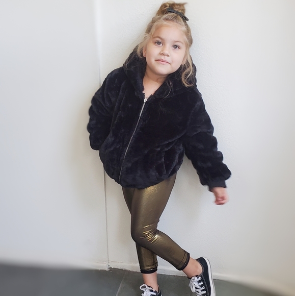 Girls Reversible Faux Fur Bomber Jacket - Picture 2 of 3